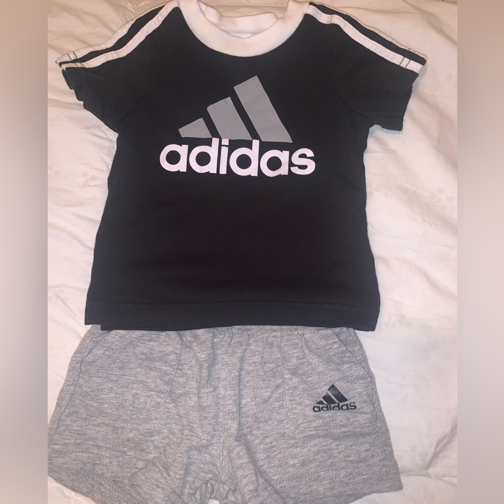 Baby Boy black and white with gray Adidas short set size 3 months.